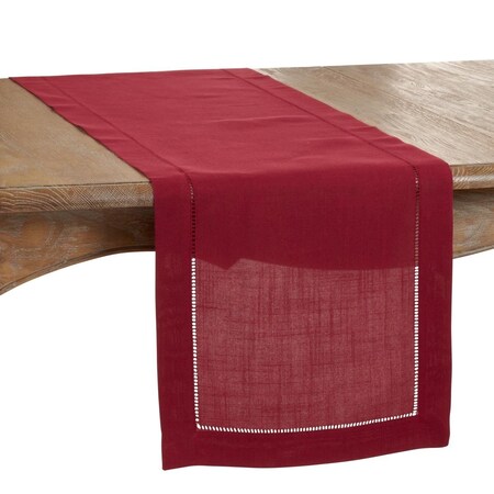 Saro Lifestyle SARO  16 x 90 in. Oblong Classic Hemstitch Border Table Runner  Burgundy 6309.BU1690B